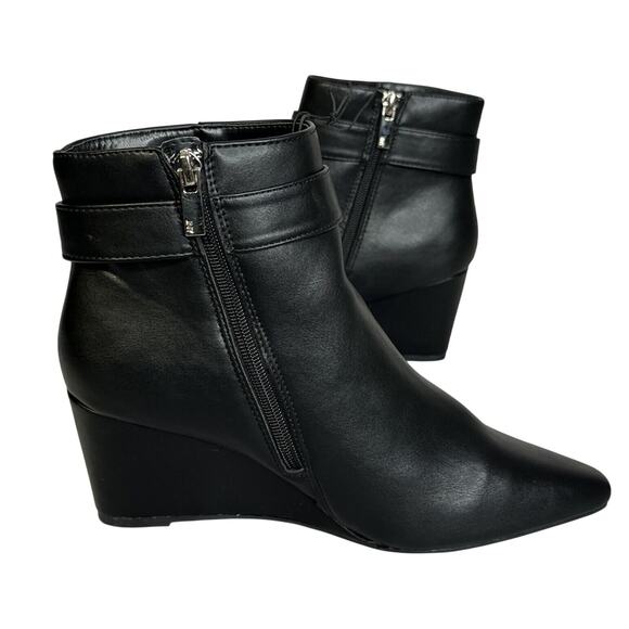 Jones New York Black Rhinestones Wedge Heel Dellon Zip Dress Ankle Booties 8.5M - Picture 6 of 7